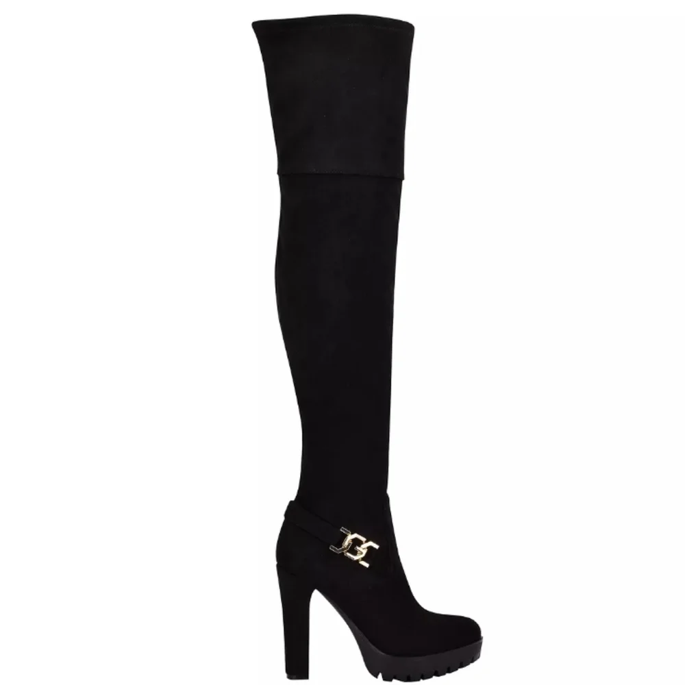 Guess Tailia Lug Platform Over-the-Knee Boots Black 5.5 - Picture 3 of 6